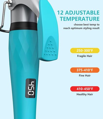 Terviiix Clamp Curling Iron 1 Inch, Tourmaline Ceramic Curling Irons Produces Defined Curls for Medium and Long Hair, LCD Digital Display with 12 Heat Setting (250°F to 450°F for All Hair Types), 1'' in Saudi Arabia