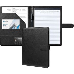 Mymazn Padfolio Portfolio Folder, Faux Leather Interview Resume Folder with Document Organizer & Business Card Holder, Letter-Sized Notepad Legal Pad Holder for Men Women (Black)