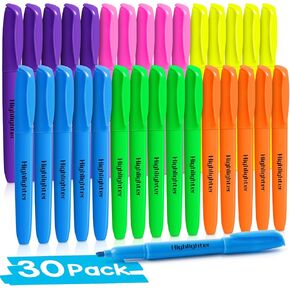 V-Opitos 30 Pack Highlighters in 6 Assorted Colors, No Bleed Highlighters, Bright Highlighters with Soft Chisel Tips, Ideal for Office and School Supplies