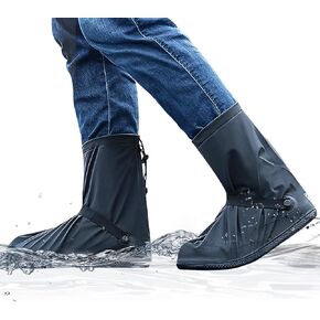 Waterproof Shoe Covers Hard Sole, Reusable Rain Boot Shoe Cover with Zipper,Non-Slip Rain Boots for Men Women Kid (Black, XXX-Large)