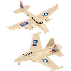 TimMee Prop Plane & Fighter Jet - Desert Tan Plastic Army Men Airplanes US Made