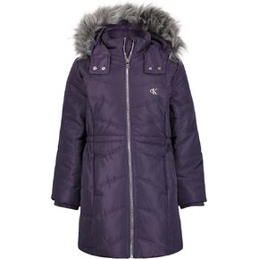 Calvin Klein Girls' Hooded Winter Puffer Jacket, Full-Length Heavy Weight Coat with Fleece Lining, Purple Aerial, 16