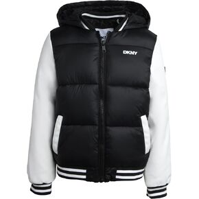 DKNY Girls' Quilted Puffer Jacket - Mid Weight Full Zip Up Hooded Varsity Jacket - Insulated Jackets for Girls (7-16)