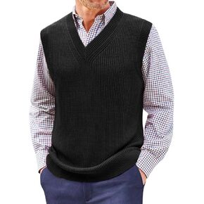 Runcati Mens V Neck Sweater Vest Knit Pullover Tops Casual Sleeveless Sweaters