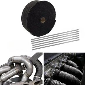 Exhaust Heat Tape Wrap,2"x 16 Ft Motorcycle Fiberglass Heat Shield Tape With Stainless Ties, Black