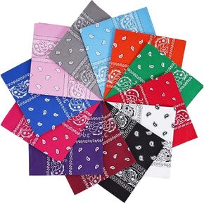 Raylarnia 12 PCS Bandana Multi-Purpose 100% Cotton Headbands for Women, 22 inch Paisley Cowboy Bandanas for Men