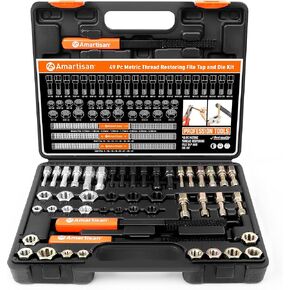 Amartisan 49-Piece Thread Chaser Set, Metric SAE Thread Repair Thread Cleaner Rethreading Master Kit, for Bolt Holes on Automotive Cylinder Heads, Engine Blocks, and Vehicle Bodies UNF UNC