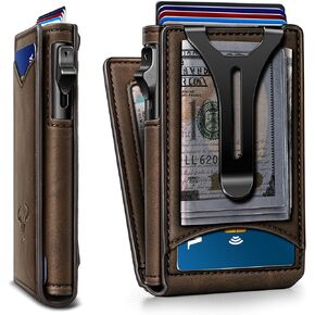 BULLIANT Men Wallet, Money Clip Wallet For Men 9Cards-Metal Crediet Card Case in Magnetic Leather Flip