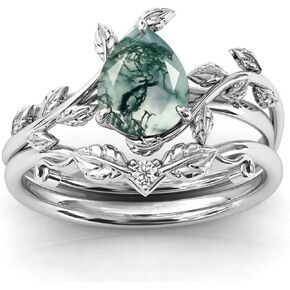 Natural Moss Agate Ring 925 Sterling Silver Moss Agate Ring Set Promise Ring Engagement Wedding Jewelry Gift for Women #6 in Saudi Arabia