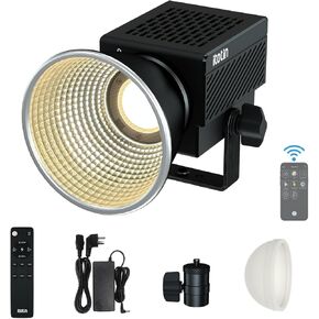 Bi-Color LED Video Light, Portable 60W COB Continuous Output Lighting, CRI≥96, TLCI≥97, 2.4 Hz/Bluetooth App Control, 12V DC/PD Power Supply for Studio Photography, Video Recording