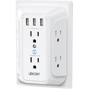 LENCENT Multi Plug 6 Outlet Extender, 2 Pack Surge Protector Wall tap, Power Strip 3-Side Widely Spaced Adapter Multiple Charger Expander, Mountable Wall Splitter for Home Travel Office, ETL Listed
