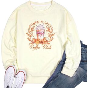 LOTUCY Women Halloween Pumpkin Coffee Sweatshirts Pumpkin Spice Latte Fall Crewneck Long Sleeve Pullover Tops