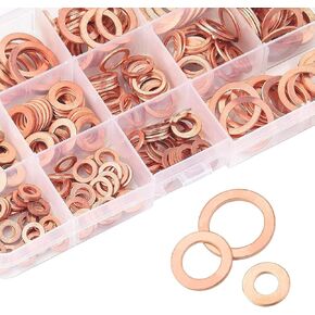 200 PCS Car Copper Gasket Assortment Set, 10 SPEC of Rust-Proof Sealing Flat Gasket with Storage Box, Upgraded Metric Washers, Universal Accessories for Cars Appliances Bearings Pumps (Gold)