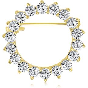 Bridal Eternity Cubic Zirconia Pave AAA CZ Scarf Round Circle Brooch Pin For Women For Wedding Silver Plated Brass