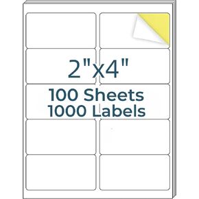 2" x 4" Mailing Labels,1000 Address Labels(100 Sheets),Printable White Shipping Labels for Laser/Inkjet Printer,Permanent Adhesive Sticker Labels