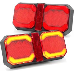 Agrieyes Parenthesis RV Tail Lights, Double Trailer Light with Reflector, Waterproof LED Taillights for Truck Camper Motorhome Cargo Pickup Flatbed Towing Vehicle, Replacement for Turn Brake Stop, Red