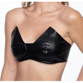 Bustier Tops for Women Adjustable Strapless Push Up Bra Party Crop Top Cute Outfits | Black Leather Made in USA