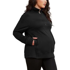 Bhome Maternity Sweatshirt Half Zip Active Maternity Shirt Long Sleeve with Thumbholes and Pockets Maternity Pullover