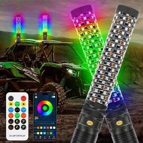 DREAMIZER 2PCS Thick LED Whip Lights, 1FT RGB Light Whip LED Whip w/Remote,12V Fat Whip Light for Side by Side Light Whips for UTV ATV RZR Offroad Truck and More