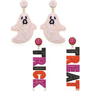 Halloween Earrings Set for Women Beaded Boo Ghost Pumpkin Earrings Cute Candy Corn Drop Dangle Earrings Halloween Jewelry Gifts Costume Party Accessory