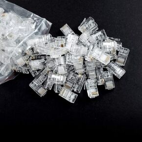 CAT6 RJ-45 UTP Connectors, RJ-45 Crimp Ends 8P8C Network Modular Plugs with Flexible Latch, 100-Pack