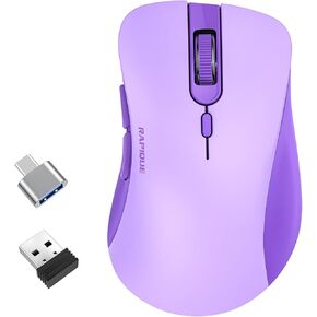 RAPIQUE Wireless Mouse - Silent Computer Mice with USB Receiver & Type-C Adapter, Low Power, Ergonomic Cordless Mouse for Laptop, PC, Desktop, MacBook, 3 Adjustable DPI Levels (Purple)