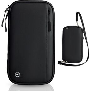 FYY RFID Passport Holder Family - Large RFID Blocking Travel Document Organizer for Family Men Women, Waterproof Portable Travel Essentials Passport Wallet Credit Cards Case with Zipper Pocket, Black