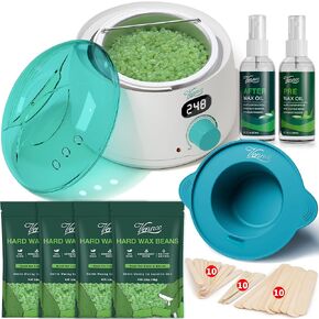 Waxing Kit for Women Men - Premium Digital Wax Melt Warmer Kit for Sensitive Skin Coarse Hair Removal - 14oz Hard Wax Beads & Silicone Liner - for Bikini Brazilian Body Face Leg - Home Wax Kit
