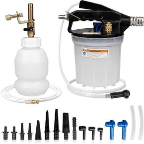 3L Vacuum Brake Bleeder Kit, One Person Brake Bleeding Tool, Pneumatic Brake Flush Kit with 2L Pneumatic Brake Fluid Extractor and 1L Refilling Bottle, Pressure Clutch Bleeder Kit 16 Adapters