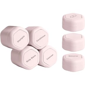 Cadence Travel Containers - Daily Routine Capsule Set - Magnetic Travel Capsules - For Shampoo, Conditioner, Body Wash, Pills, and More - 4 Flex Mediums (1.32oz) & 3 Flex Smalls (0.56oz) - Eucalyptus