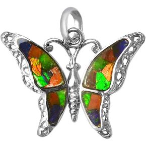 Starborn Ammolite and Sterling Silver Butterfly Pendant with Bail