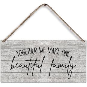 Together We Make One Beautiful Family Hanging Wood Plaque Sign, Family Wall Art, Inspirational Family Quotes Wall Decor for Home Bedroom Living Room, Family Room Decor, 12x6 inches