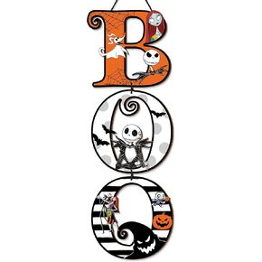 Halloween Boo Hanging Signs Spooky, Large Size Wooden Boo Hanging Door Sign, Halloween Cartoon Boo Sign Door Decor Wall Plaque with Ghost Pumpkin for Home Outdoor Halloween Party Decoration 3 Parts