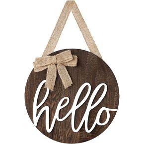 Dahey Hello Sign ريفي ديكور الباب الأمامي الخشبي الدائري علامة معلقة ديكورات شرفة المزرعة لديكور المنزل في عيد الميلاد، بني in Kuwait