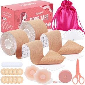 Boob Tape Kit - BoobTape for Breast Lift, 2 Body Tape, 4 PCs Silicone Breast Petals, 20 PCs Satin Nipple Stickers, 36 PCs Double Sided Tape, for Large Breasts A-G Cup