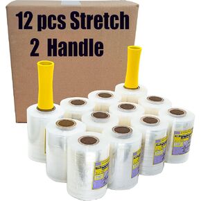 " 12-Pack " Mini Stretch Wrap Roll with Handle 5 inch x 1000ft x 12 pcs. Plastic Film Wrap, Shrink Wrap, Clear 80 Gauge Furniture for Moving Wrapping Shipping Packaging. Total: 12.000 feet.