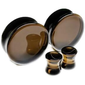 Pair (2PCS) BLACK SMOKE MURANO GLASS PLUGS Double Flare Gauges Organic Ear Tunnels 9230