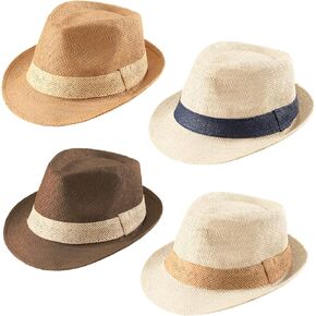 4 Pack Straw Fedora Hat for Men Women Short Brim Trilby Hat Classic Panama Summer Beach Sun Hat