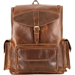 Gratlin Buffalo Leather Backpack for Men & Women | Multi Pockets Leather Laptop Backpack | Vintage Genuine Men's Brown Leather Backpacks Rucksack Knapsack for Travel Trekking Camping Business