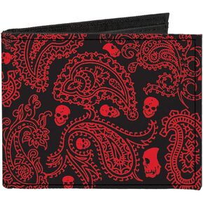 Buckle-Down Men's Standard Canvas Bifold Wallet Paisley Skulls, 4.0" x 3.5"