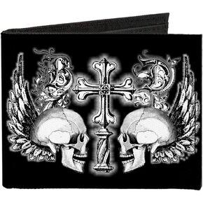 Buckle-Down Men's Standard Canvas Bifold Wallet Skulls, 4.0" x 3.5"