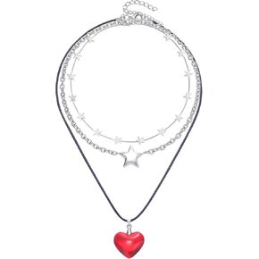 huiphong Layered Star Choker with Puffy Red Heart Necklace Set Merch Jewelry for Women