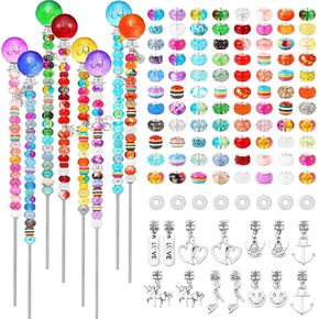 Chunful 176 Pcs Garden Stakes Fairy Wand Garden Stakes with Crystal Stopper Top Beaded Round Glass Bead Antique Silver Bail Beads with Pendant Silver Bead DIY for Outdoor Decoration