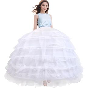 Petticoat for Women 6 Hoop Skirt Half Slips Floor Length Dresses Underskirt for Wedding Ball Gown White
