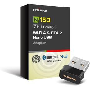 Edimax *New* 2-in-1 Wi-Fi 4 + BLE Adapter, N150 + Bluetooth v4.2 (2.6X Faster) + Low Energy (LE) Combo Adapter for PC, Wireless Nano USB Adapter Dongle, Supports Windows 10/11, Linux, EW-7611ULB V2