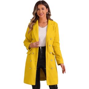 Allegra K Pea Coat for Women's Notched Lapel Double Breasted Mid Long Winter Coats