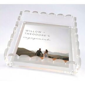 Acrylic Scalloped Tray with Magnetic Mat - Customizable for Photos, Art, and Messages, Includes Anti-Slip Pads, 8 x 8, Clear, SAT0001
