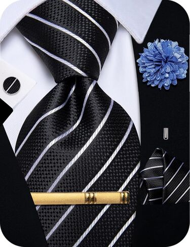 Silk Paisley Floral Tie and Pocket Squard Cufflinks with Lapel Pin Sets for Men 5PC Wedding Party in Saudi Arabia