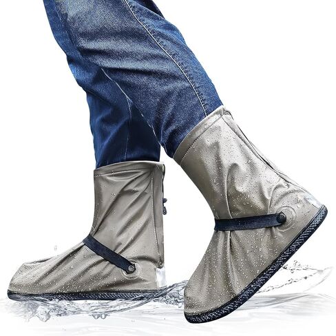أغطية أحذية مقاومة للماء بنعل صلب، غطاء حذاء المطر قابل لإعادة الاستخدام مع سحاب، أحذية المطر غير قابلة للانزلاق للرجال والنساء والأطفال (أسود، XXX-Large) in Kuwait