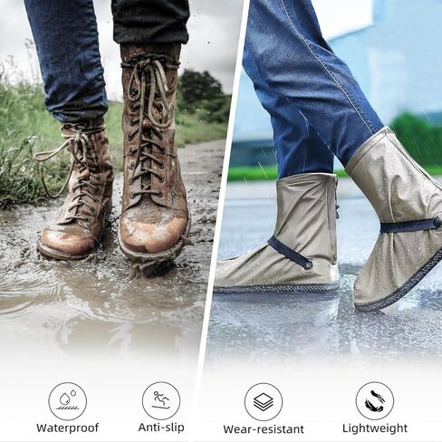 أغطية أحذية مقاومة للماء بنعل صلب، غطاء حذاء المطر قابل لإعادة الاستخدام مع سحاب، أحذية المطر غير قابلة للانزلاق للرجال والنساء والأطفال (أسود، XXX-Large) in Kuwait